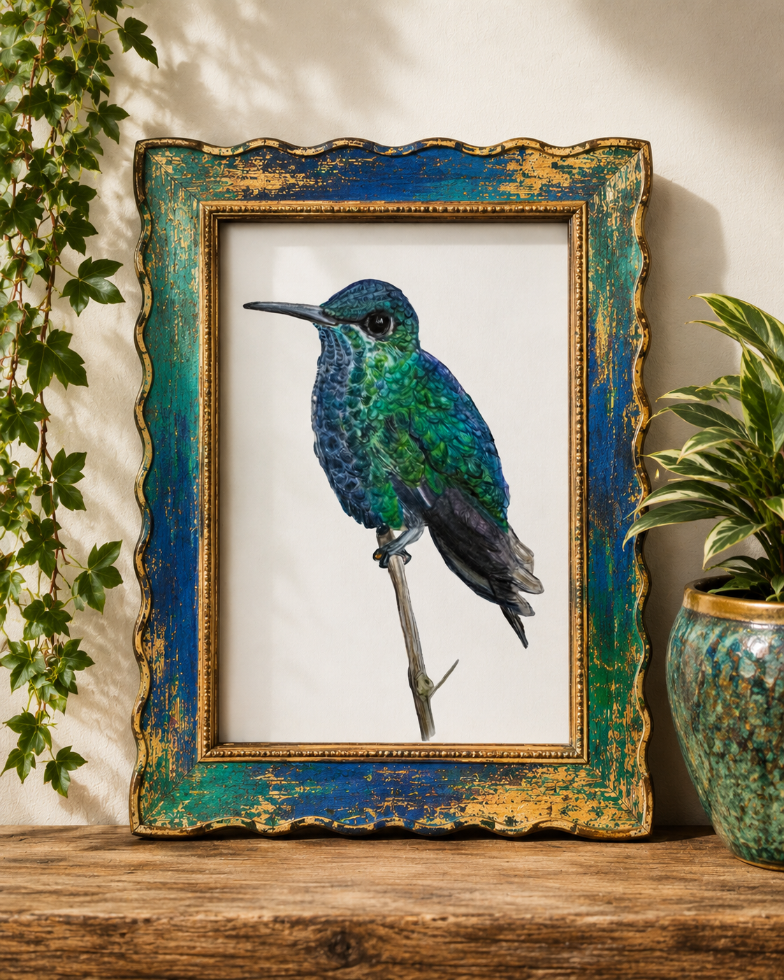 Fabio Blue Green Hummingbird Art Print
