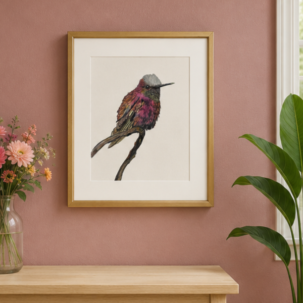 Colorful Hummingbird Art Print Pink