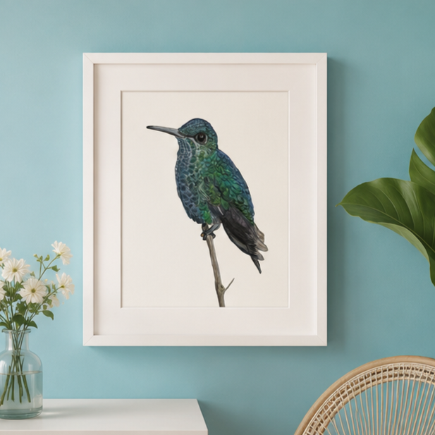 Green Blue Hummingbird Art Print