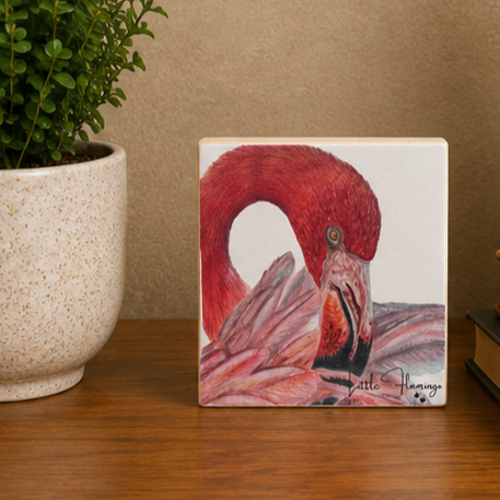 Flamingo Art Wood Block