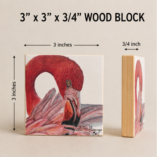 Flamingo Art Beach Wood Block