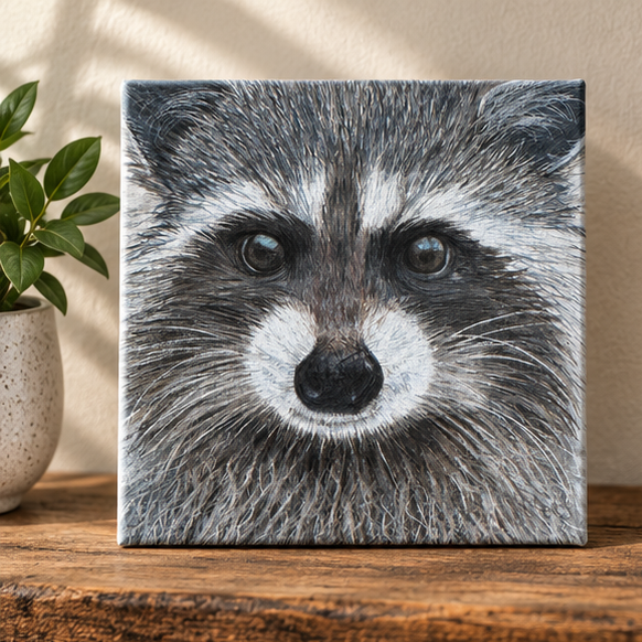 "Happy Coon" - Raccoon Canvas Art - Close Encounters