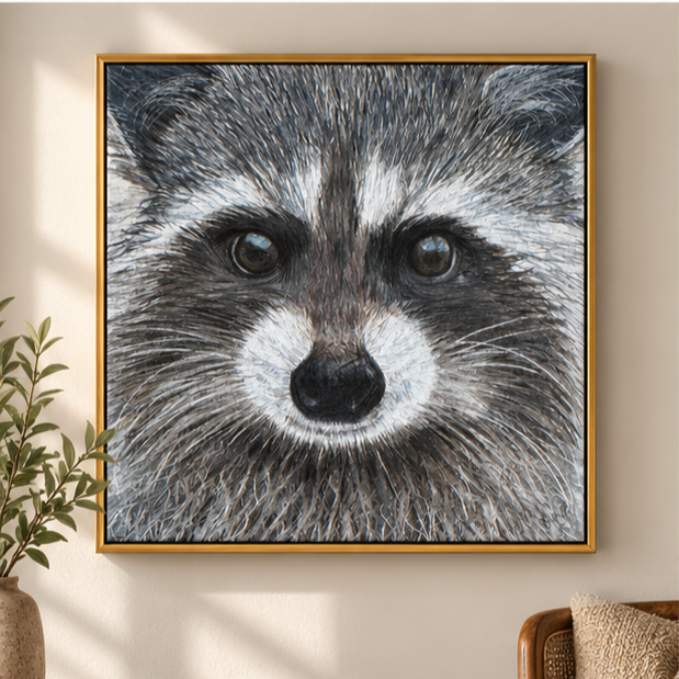 Raccoon art gold frame drawing