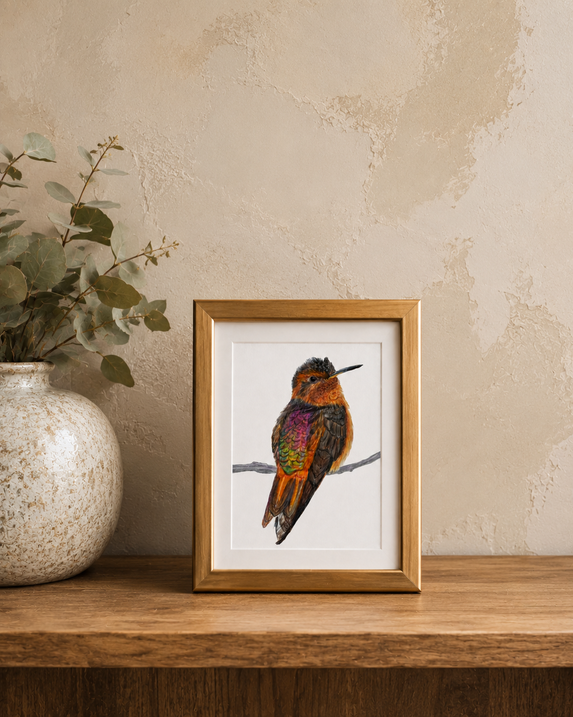 Hummingbird art 5x7 framed.png