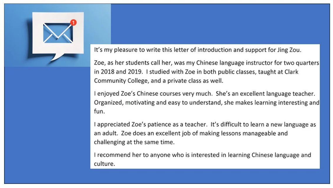 Adult learner testimonial for Chinese tutoring progress in Newcastle