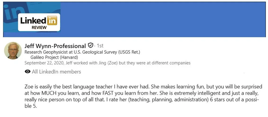 Adult learner testimonial for Chinese learning progress in Redmond