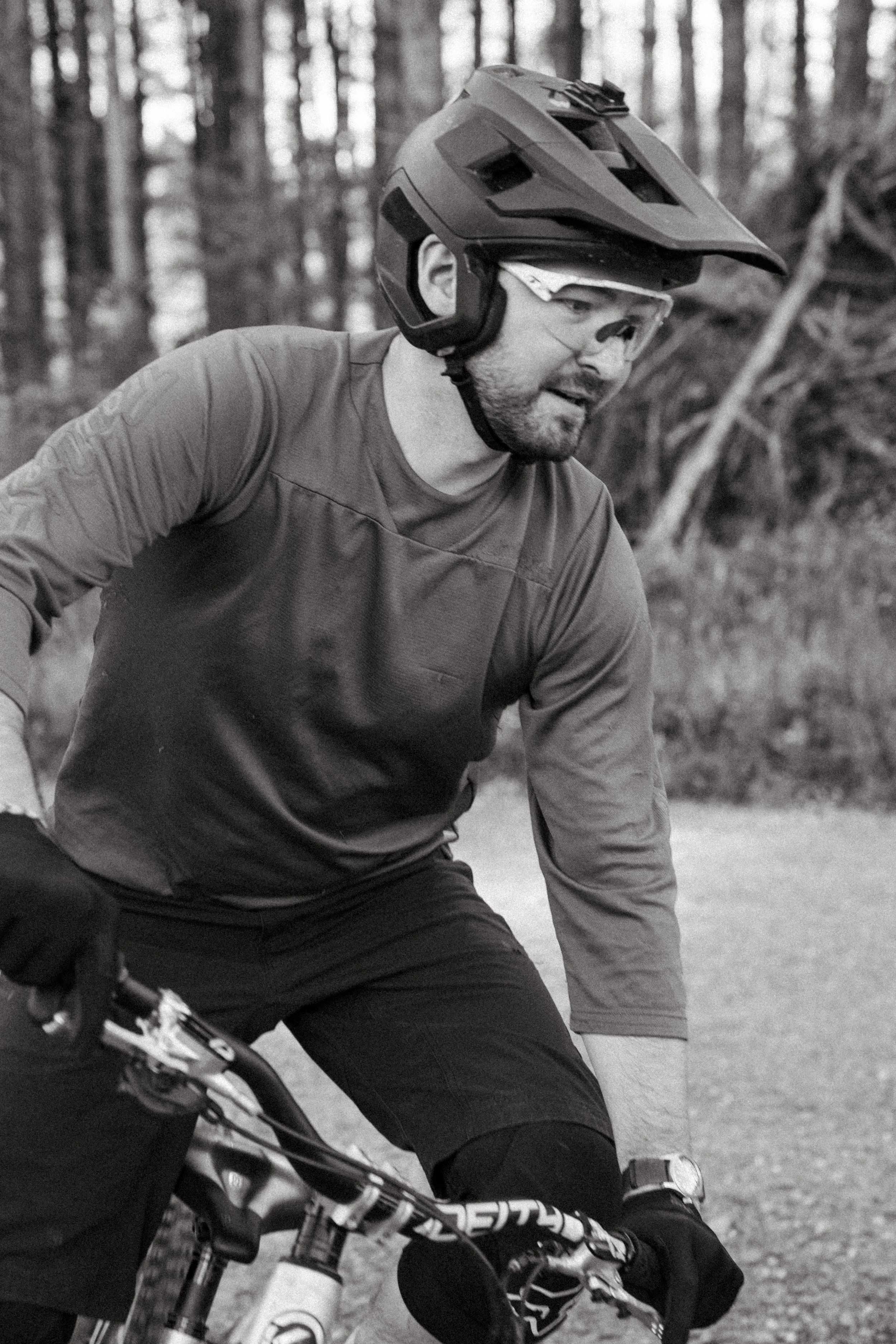 male rider b/w closeup