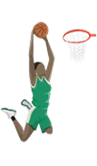 Illustration of basketball player dunking a ball