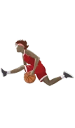 Illustration of a basketball player in a red uniform performing a dunk