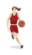 Illustration of a basketball player in a red uniform dribbling a basketball