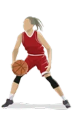 Illustration of a basketball player in red uniform dribbling a basketball
