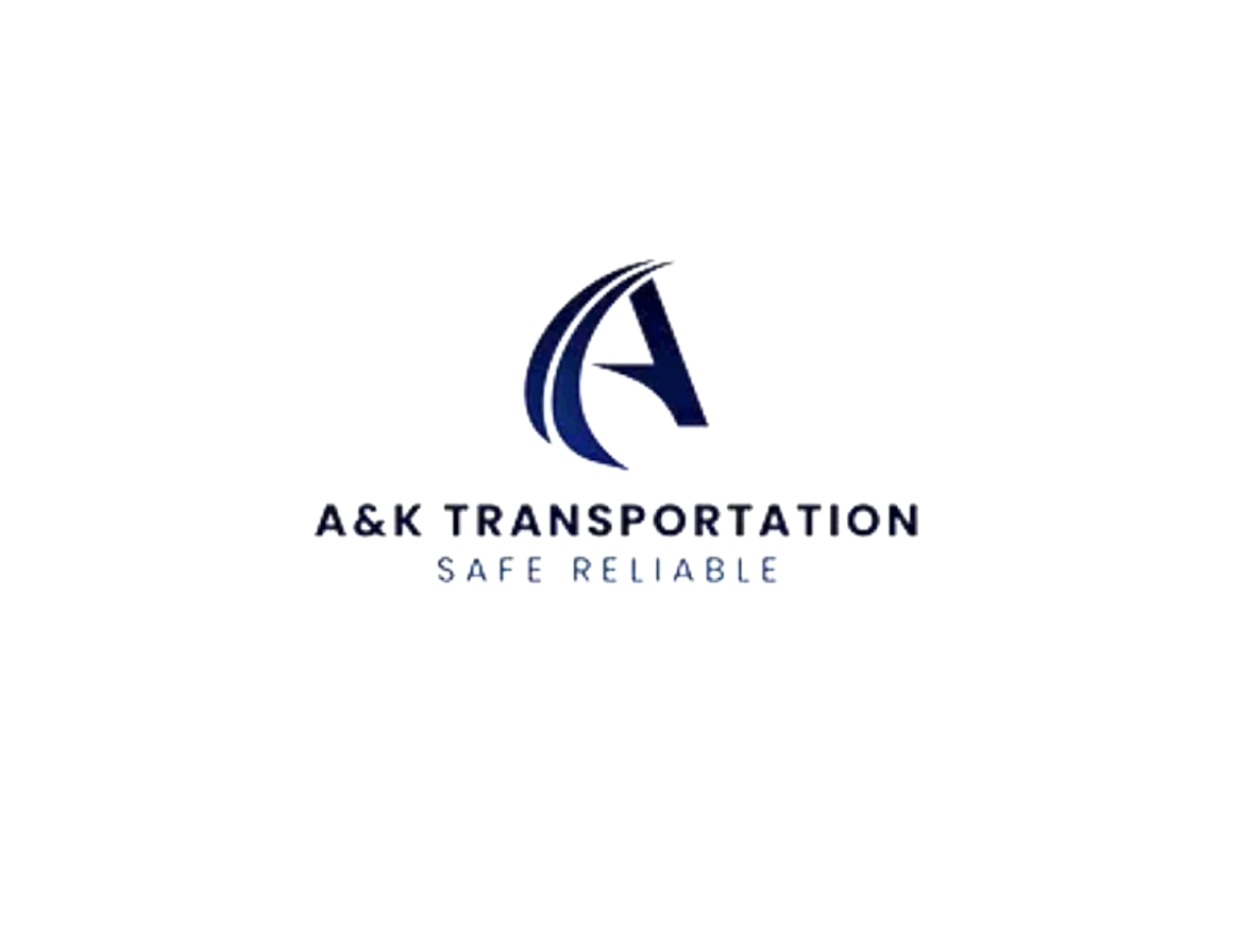 A&K Transportation logo with an abstract navy blue 'A' and the tagline "Safe Reliable" below.
