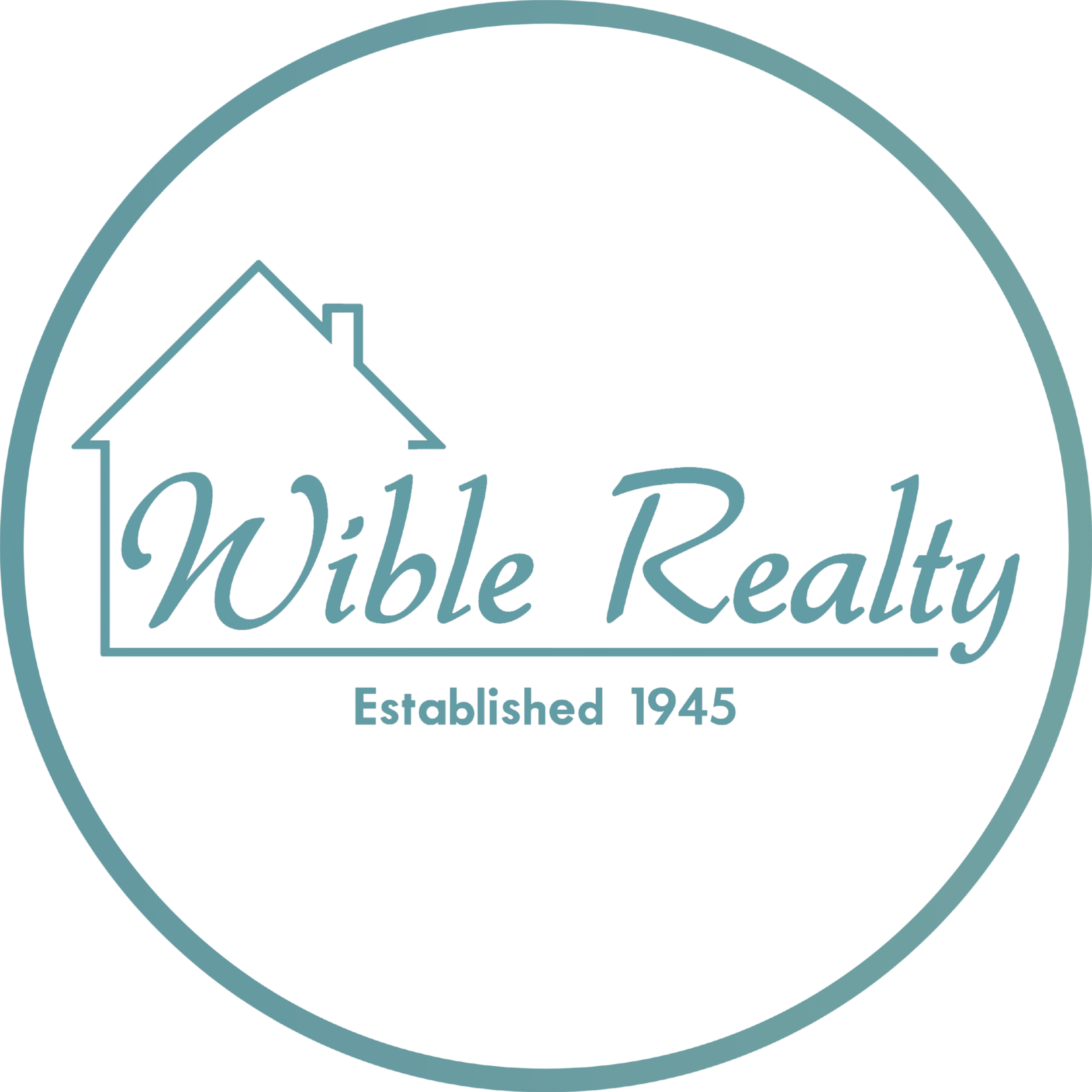 Logo for Wible Realty with a red house illustration and text indicating it was established in 1945.
