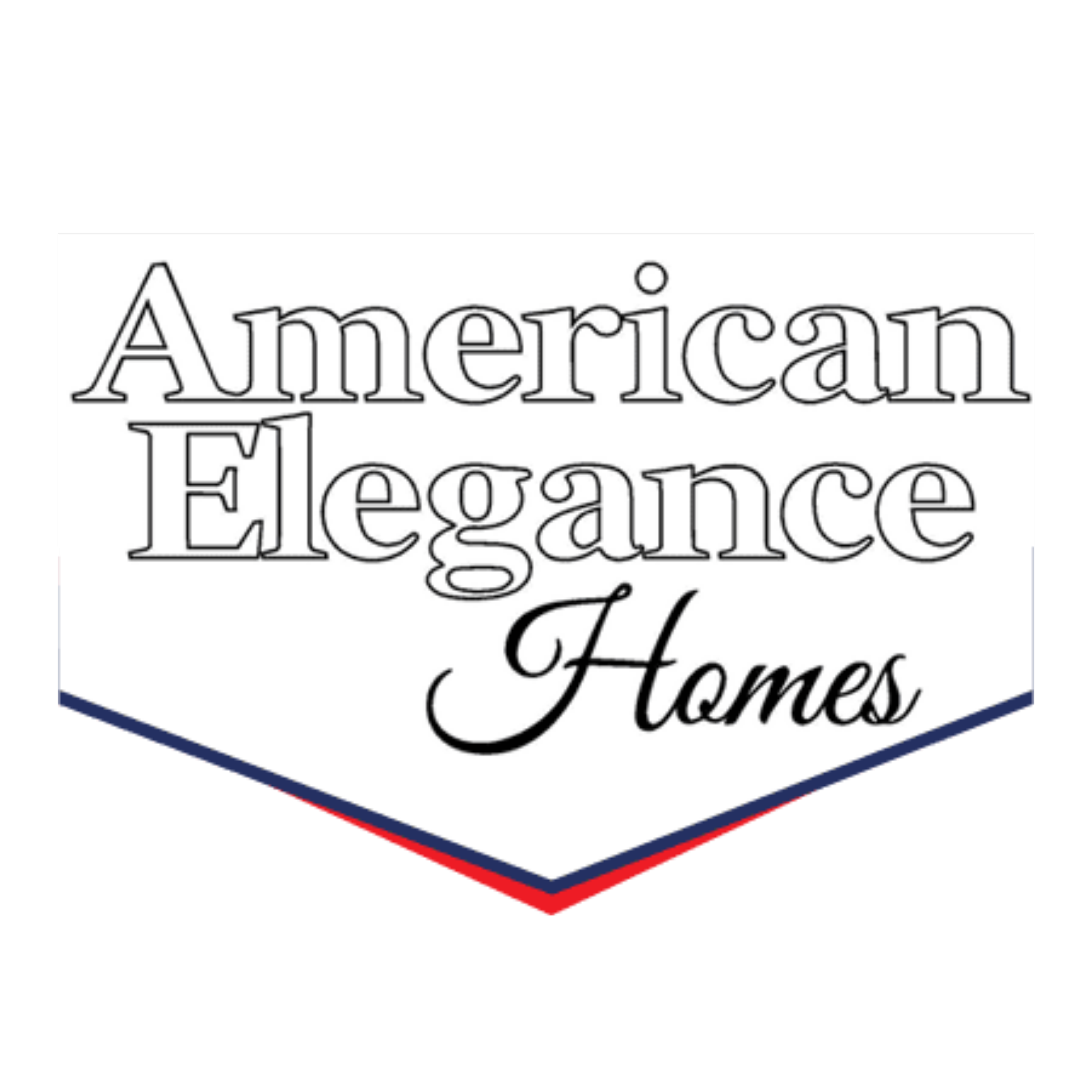 Logo for American Elegance Homes with black text on white background and a red and blue outline.