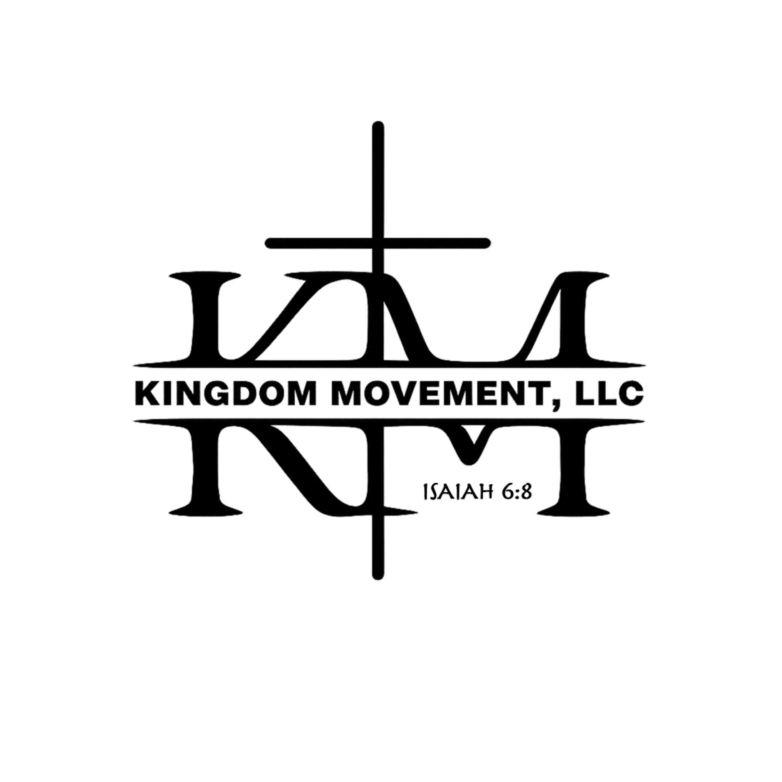 Logo for Kingdom Movement LLC with stylized lettering and a crown design in black and purple.