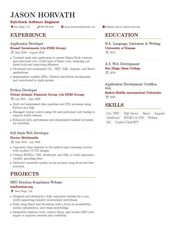 Jason's resume/curriculum vitae