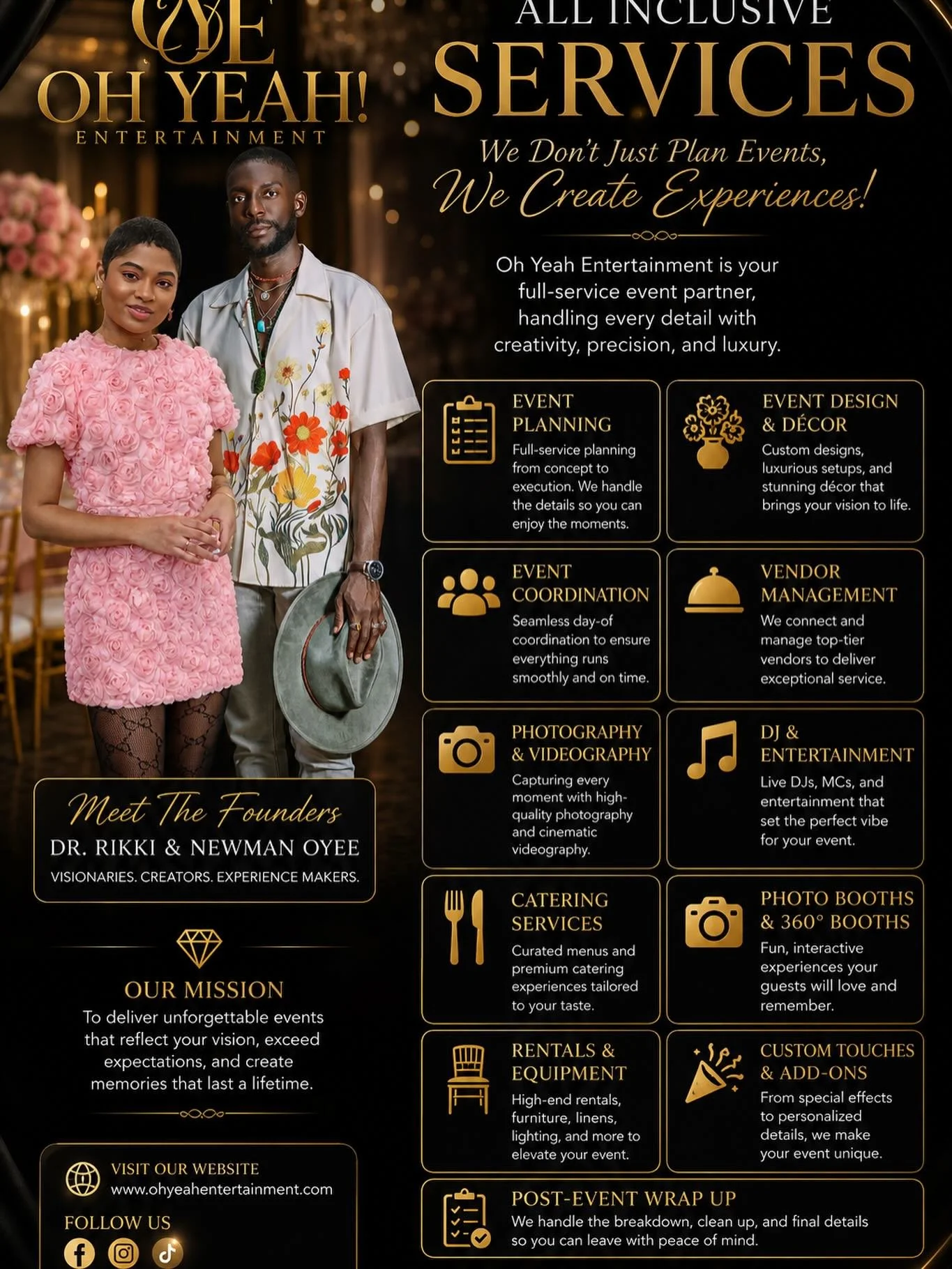✨ YOUR DREAM EVENT STARTS HERE ✨

At Oh Yeah! Entertainment, we don&rsquo;t just plan events &mdash; we create unforgettable luxury experiences.

From intimate celebrations to elegant weddings, milestone birthdays, corporate affairs, and upscale soci