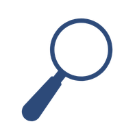 Magnifying glass icon with a blue handle and outline.
