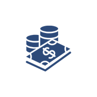 Stack of coins on a ledger with a dollar sign