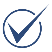 A blue checkmark inside a partially open circle, representing verification or approval.