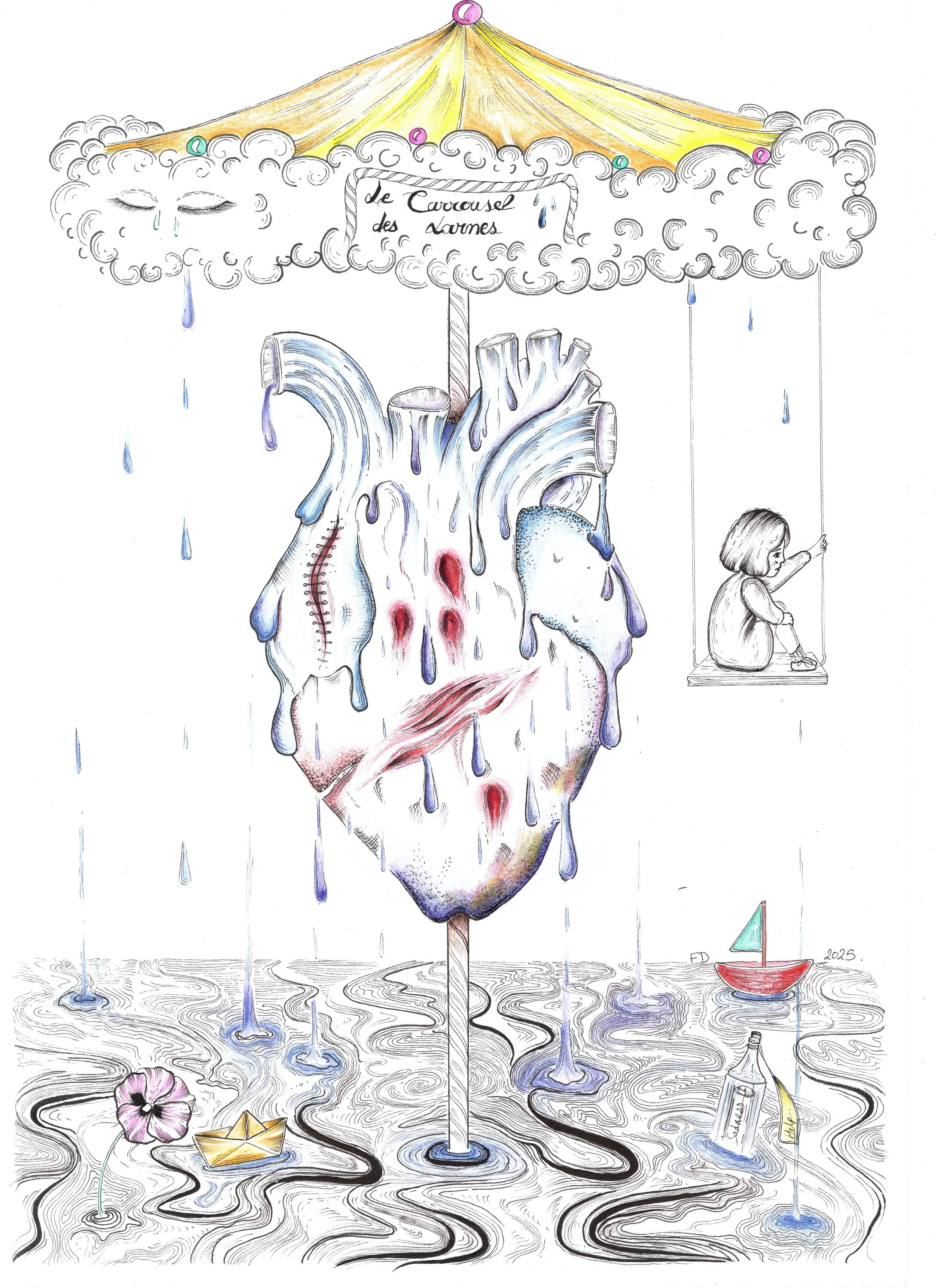 Le Carrousel des Larmes 
Format A4
Encre
Crayons de couleur