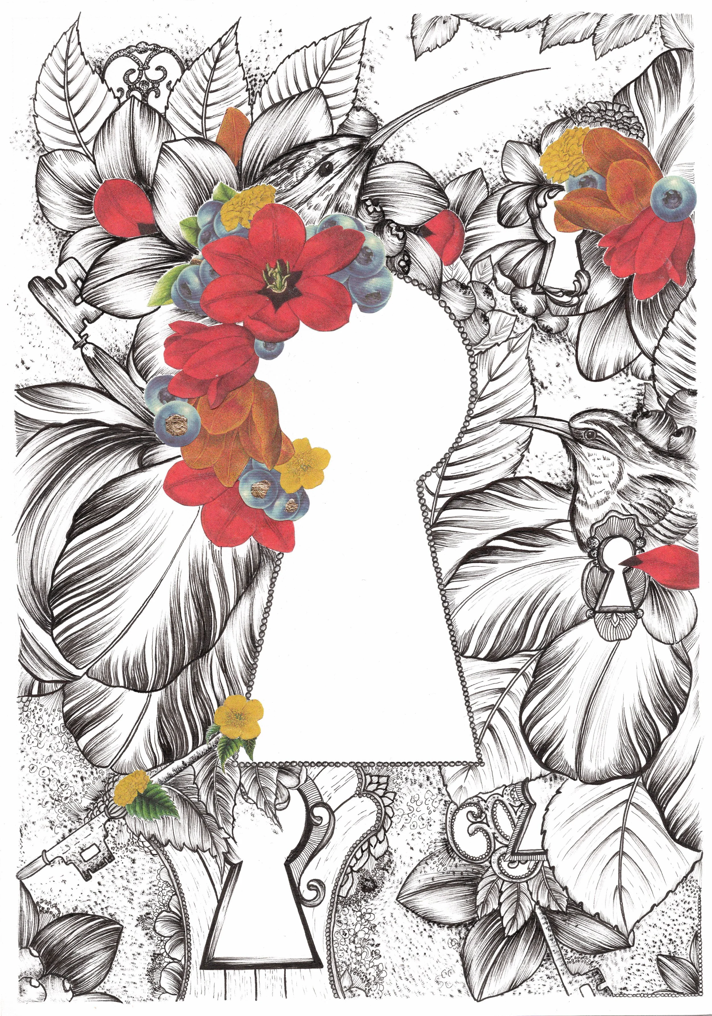 Serrures et Tulipes
Format A4
Encre
Collages