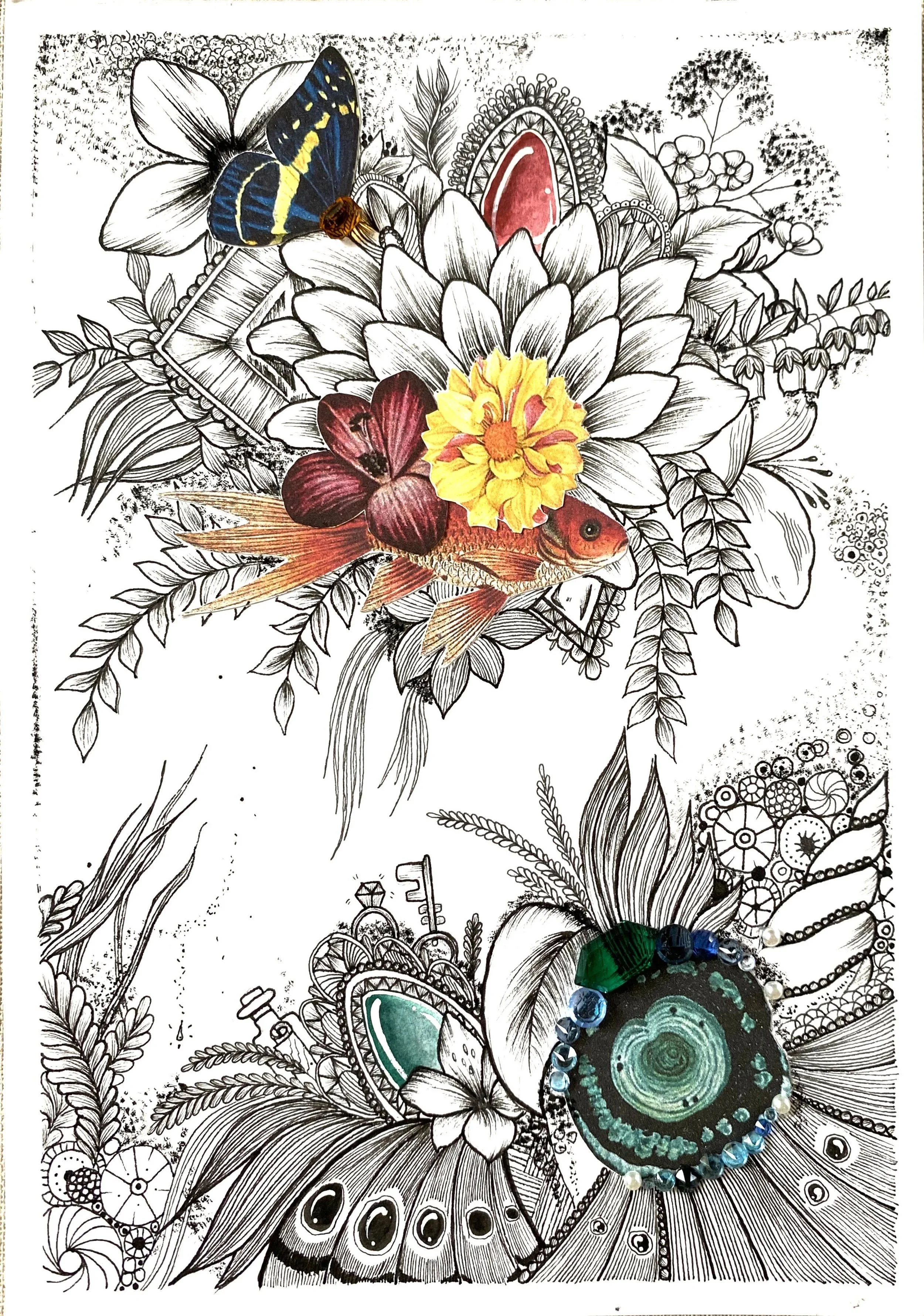 Aquarium Botanique
Format A5
Encre 
Collage
Aquarelle
