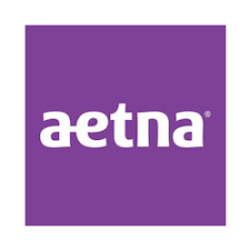 Aetna logo in white on a purple square background