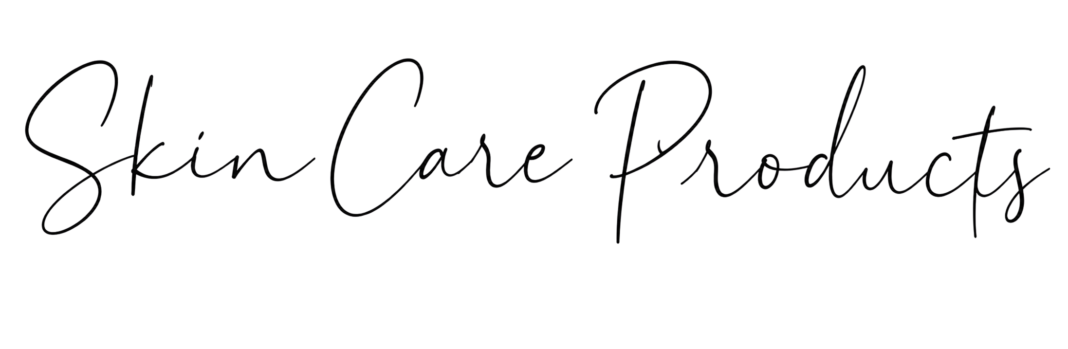 Stylized black handwritten text reads 'Skin Care Products' on a dark background.