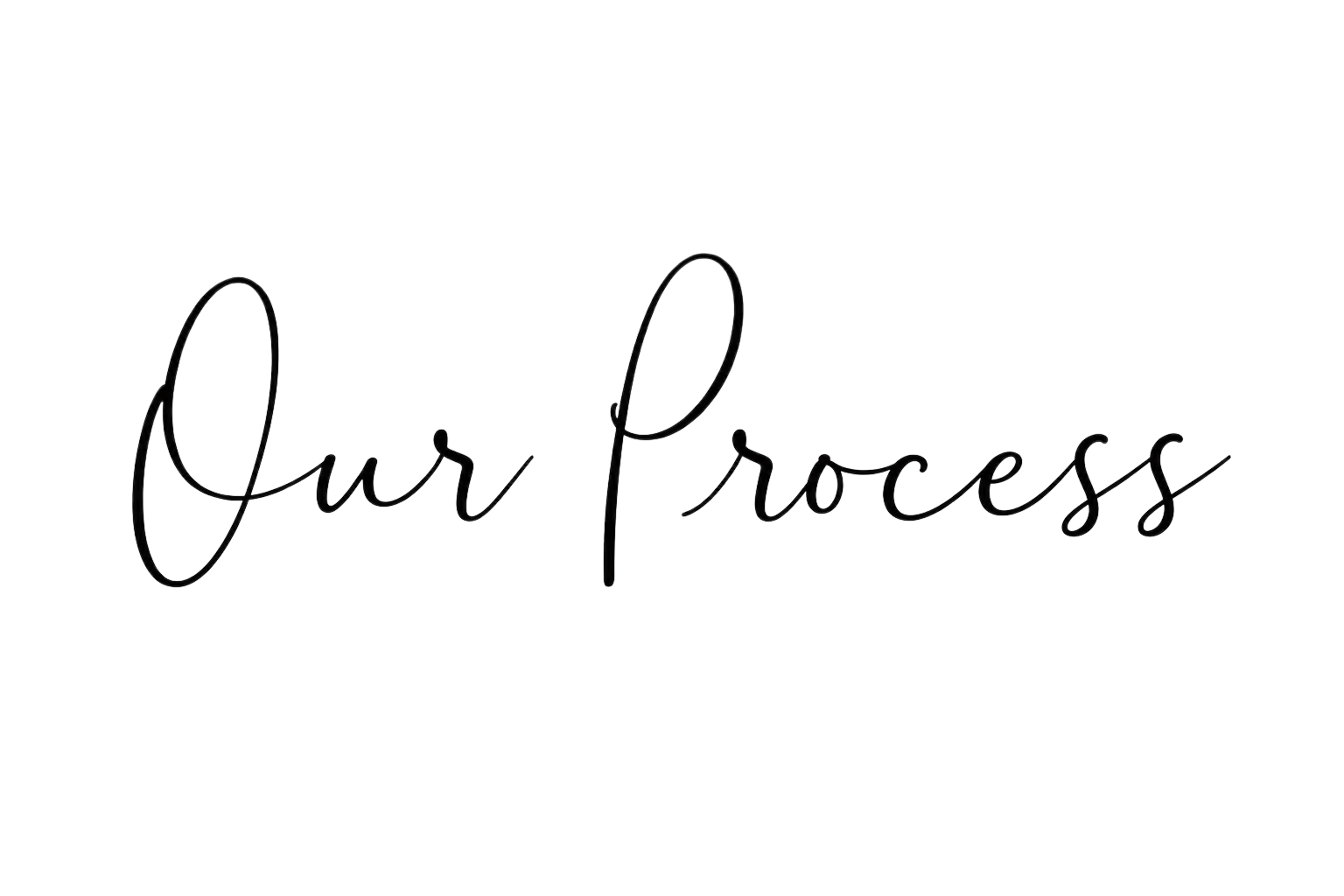 Black background with the phrase 'our process' written in elegant, cursive script in a slightly lighter shade of black.