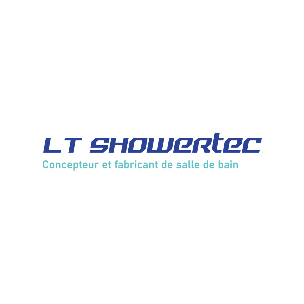 Logo de LT Showertec avec le slogan "Concepteur et fabricant de salle de bain" en dessous.