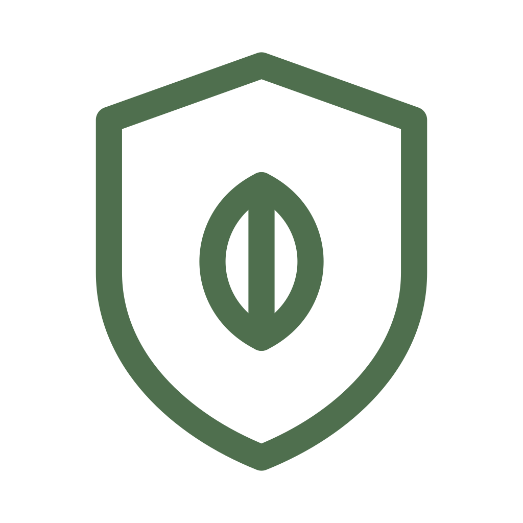 Icône de bouclier avec une feuille au centre, symbole de protection écologique ou environnementale.