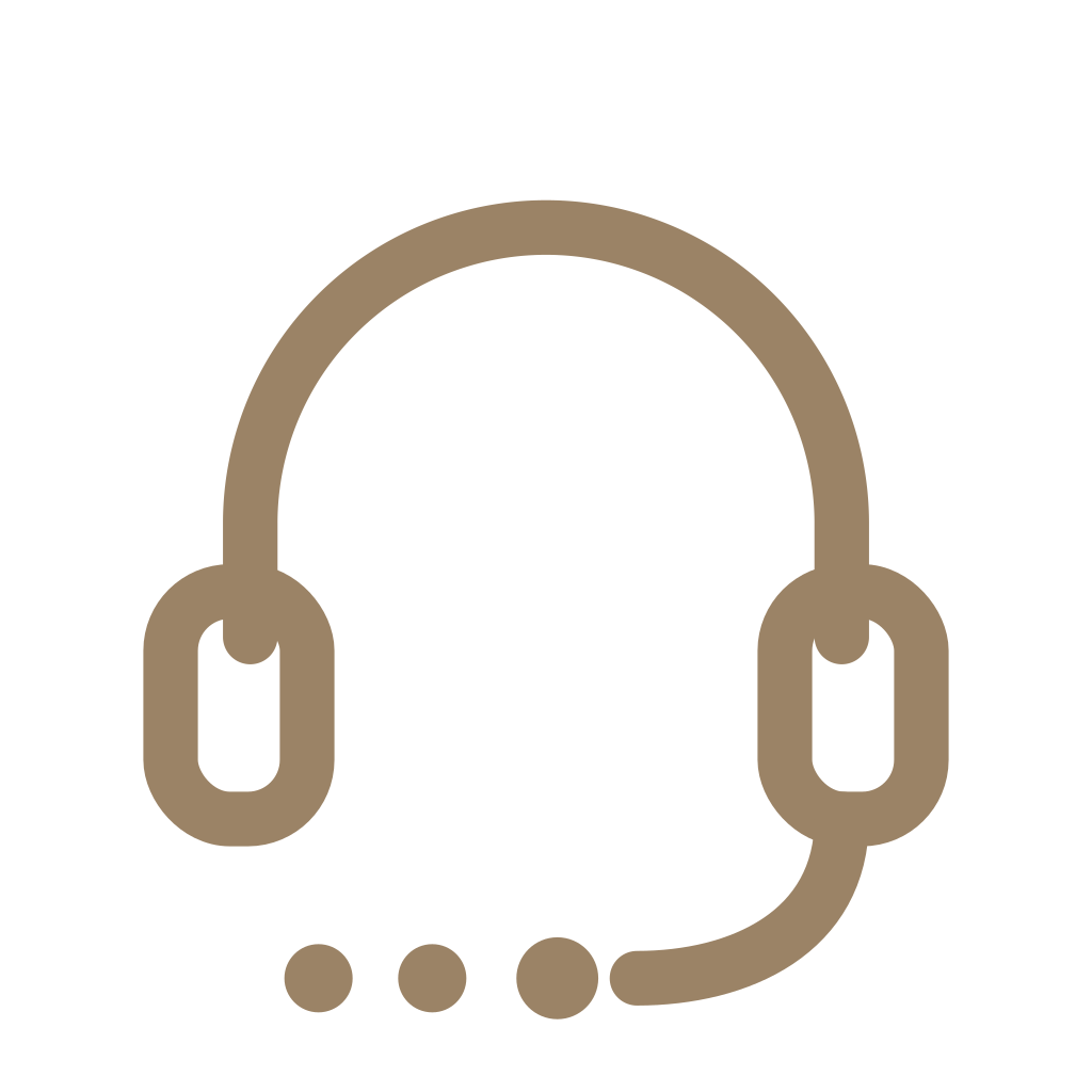 Icône d'un casque d'écoute avec un microphone, de couleur beige sur un fond noir.