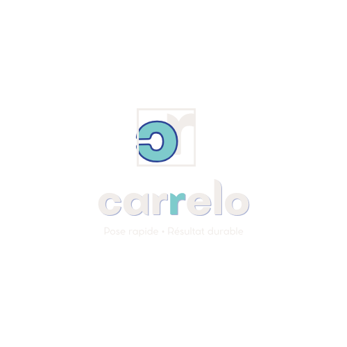Logo de 'carrelo' avec le slogan 'Pose rapide - Résultat durable' en dessous, sur fond noir.