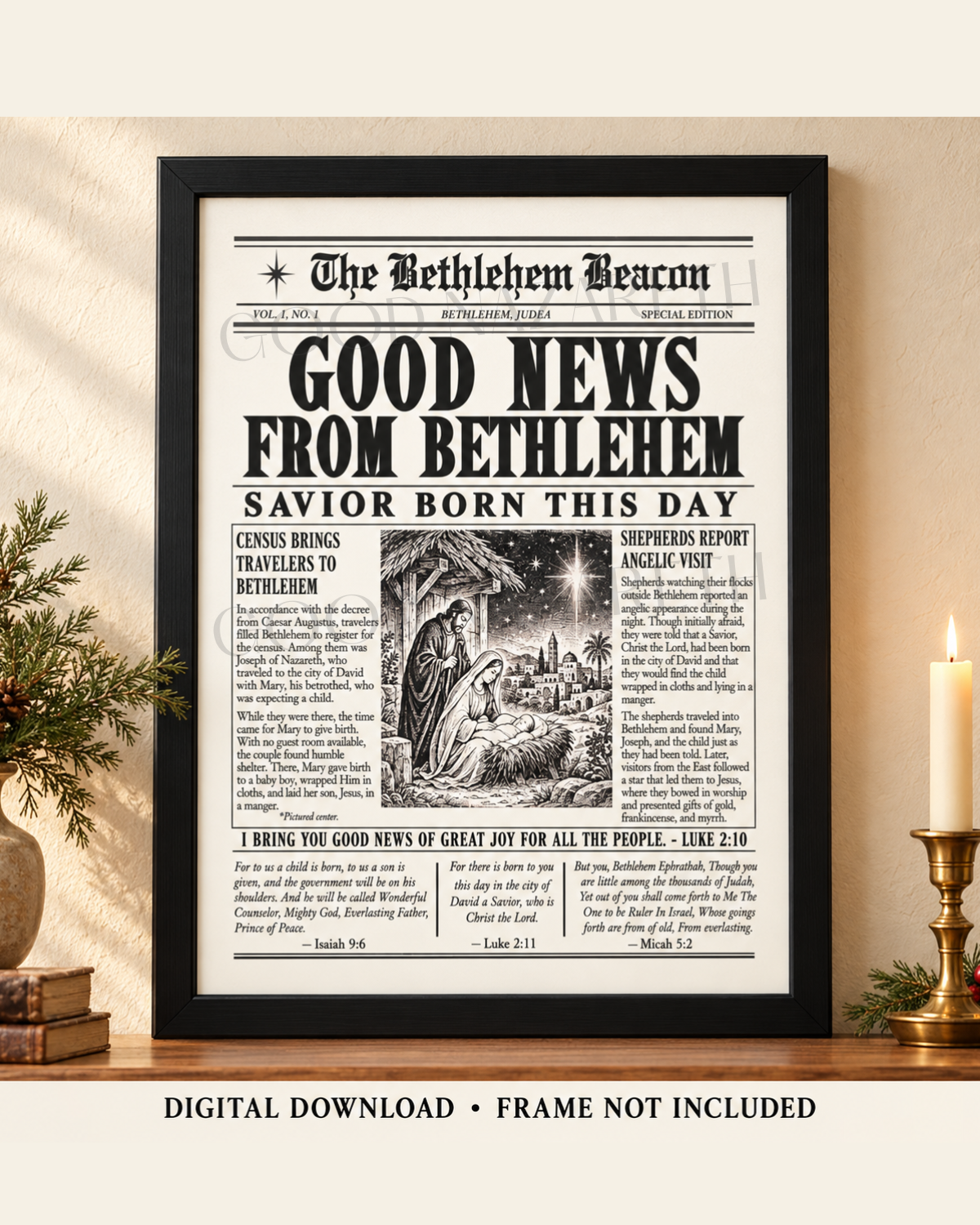 Bethlehem Digital download in frame on shelf tall candle.png