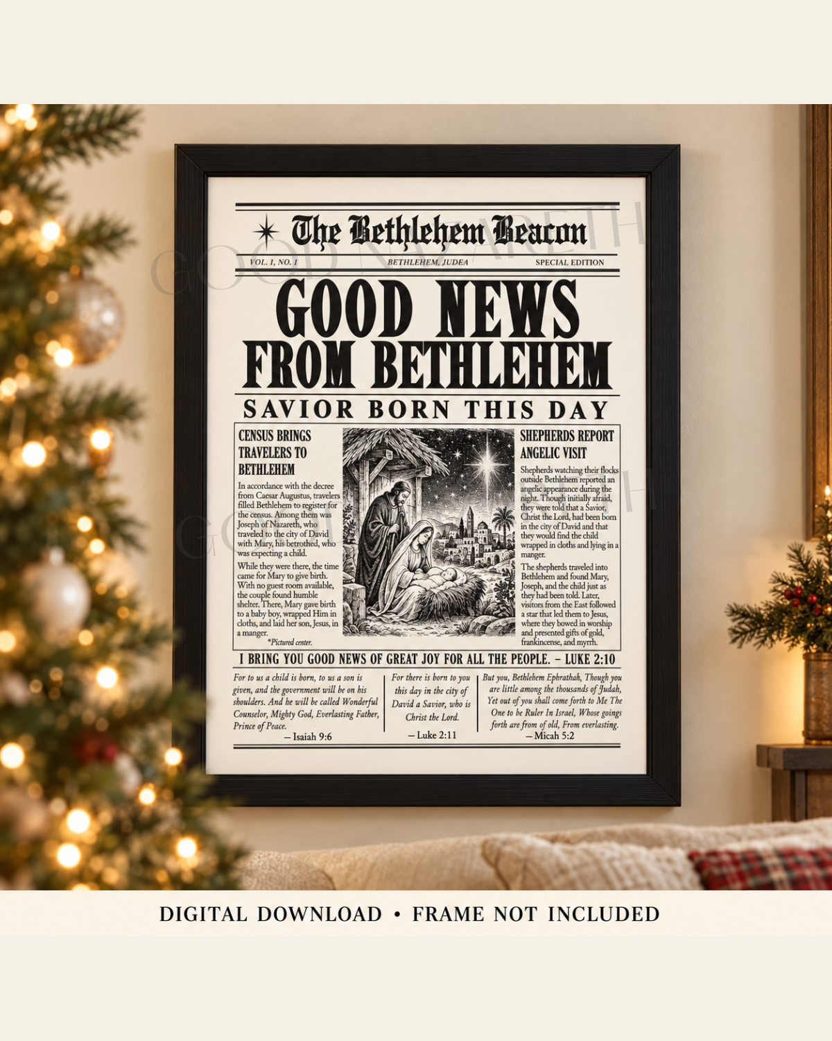 Bethlehem Digital download in frame hung by christmas tree.png