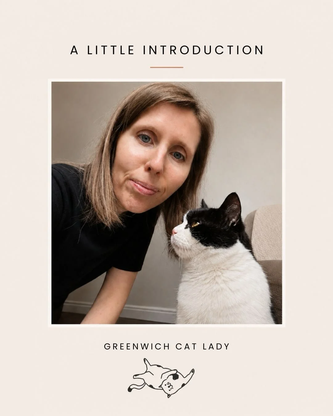 For anyone new here 👋
I&rsquo;m Julie, the face behind Greenwich Cat Lady.
Thank you for following along &mdash; I look forward to sharing some of the lovely cats I get to spend time with 🐾