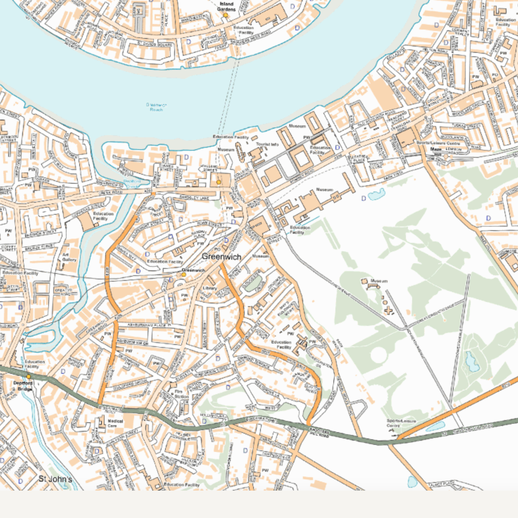 Map of Greenwich and surrounding areas showing where cat sitting services are offered.