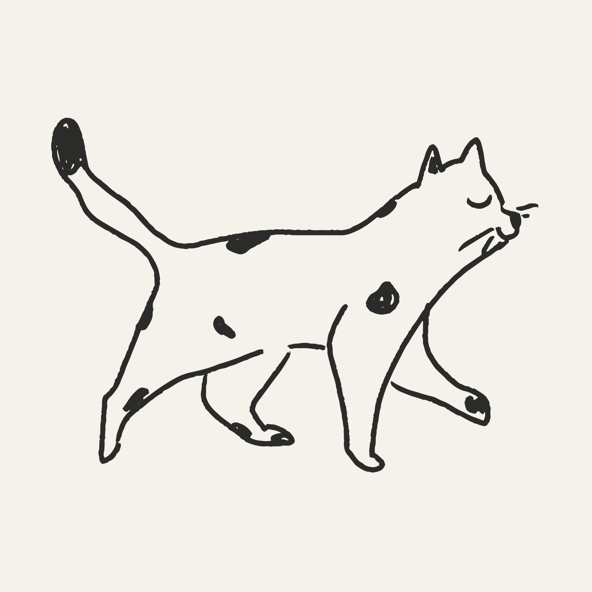 Simple black line drawing of a sleeping dog lying on its side with its eyes closed, on a plain background.