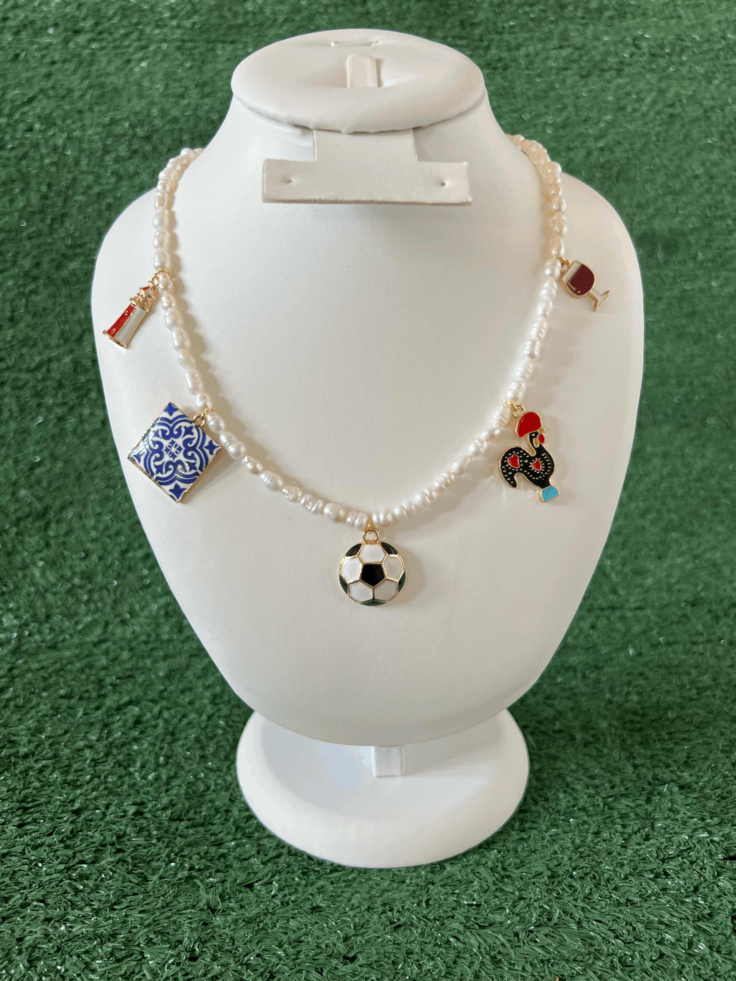 Portugal Azulejo Tile & Heritage Pearl Charm Necklace