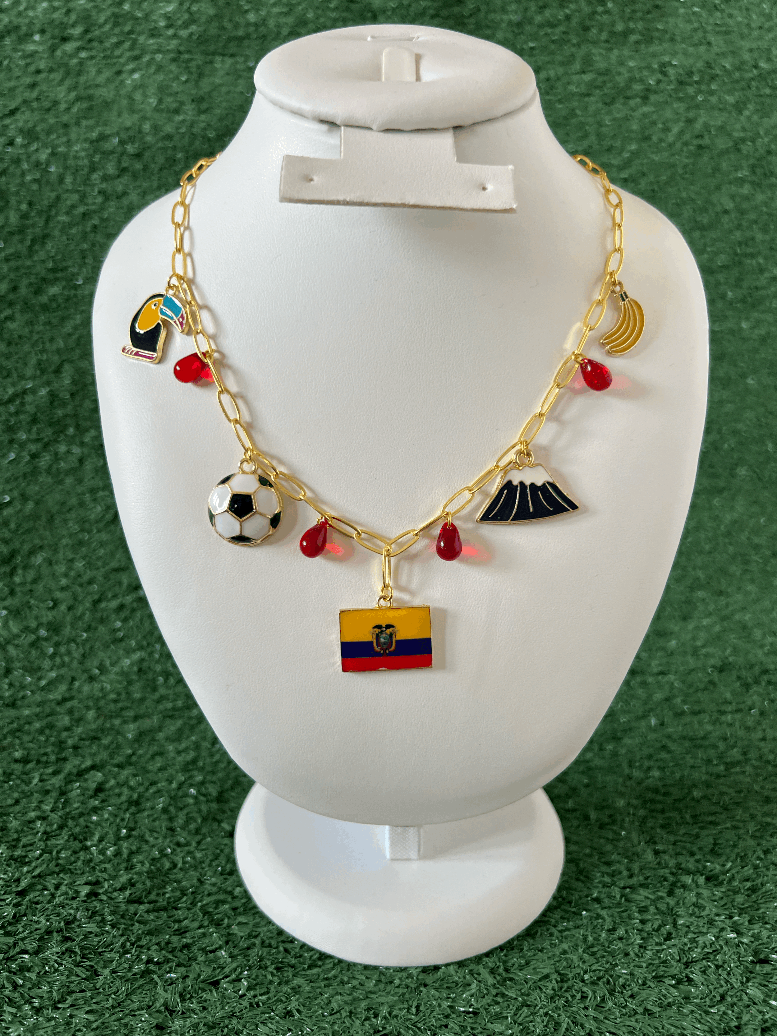 Ecuador Heritage Flag & Culture Gold Charm Necklace