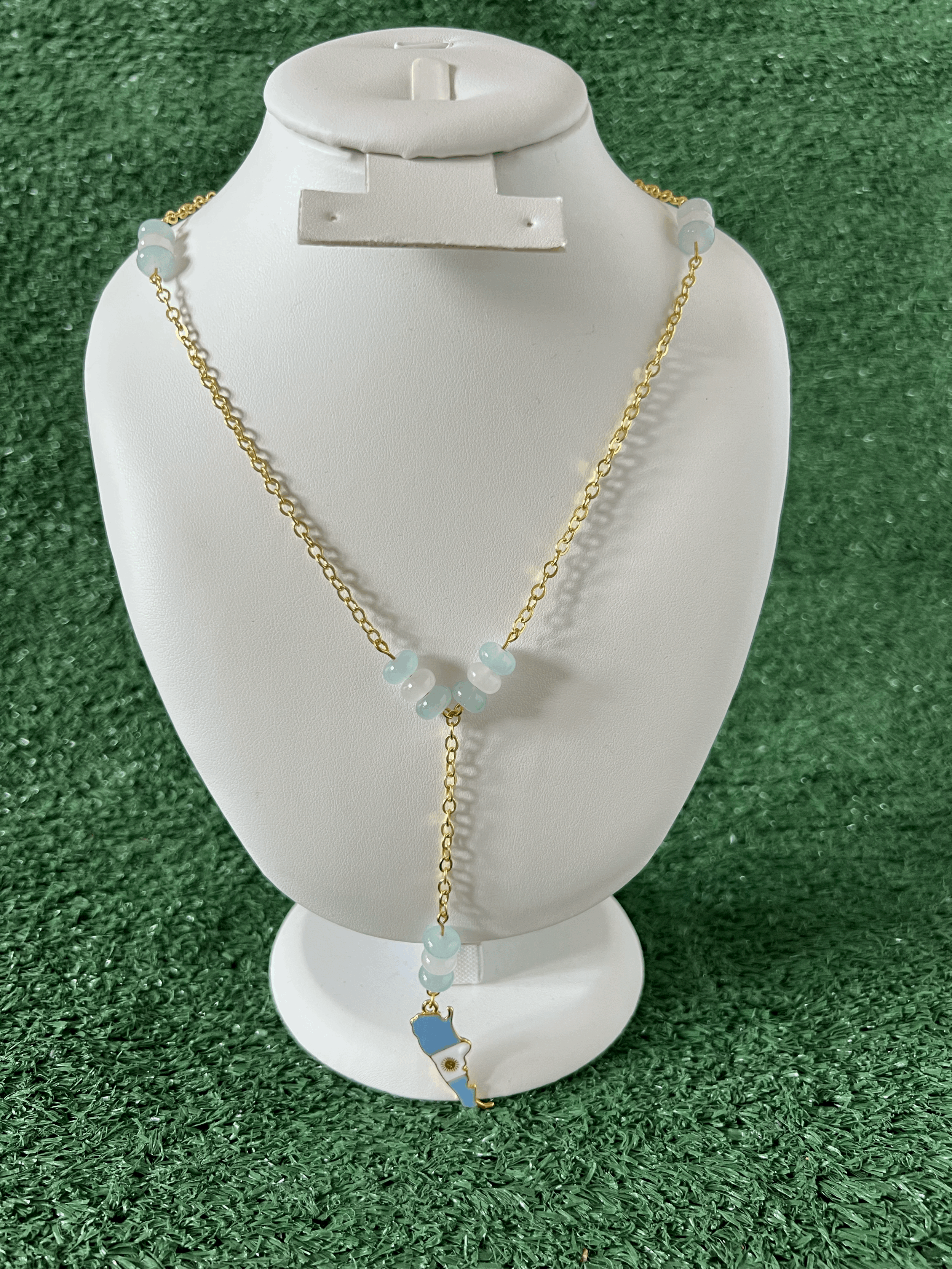Argentina Flag Map Outline Gold Drop Necklace