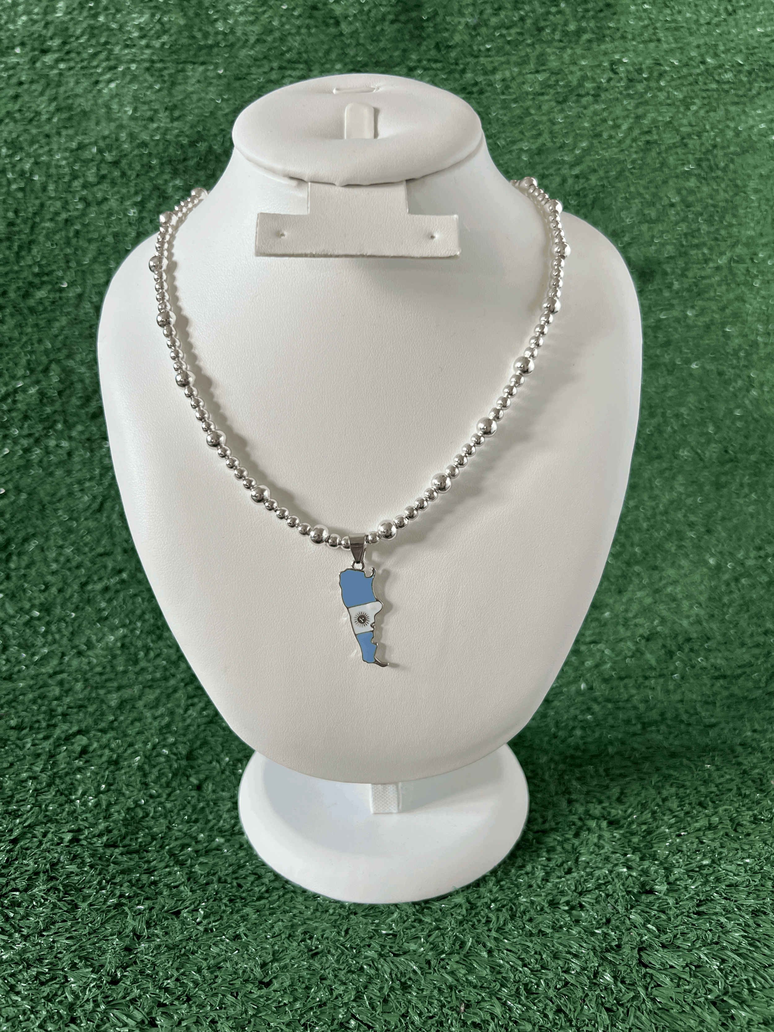 Argentina Map Silhouette Beaded Silver Necklace