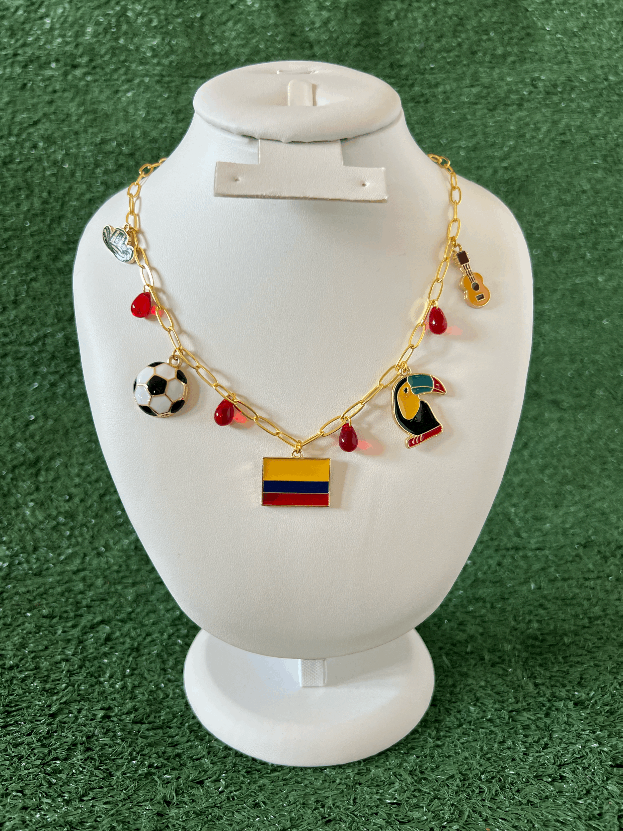 Colombia Heritage Flag & Culture Gold Charm Necklace