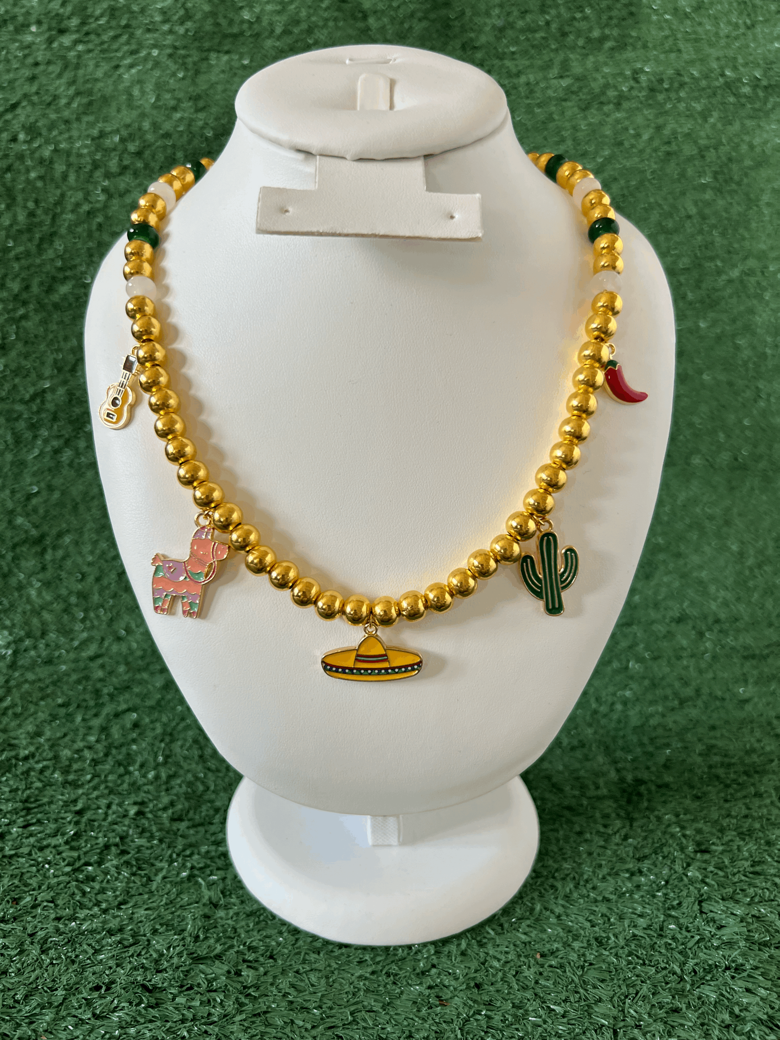 Mexico Heritage Fiesta Gold Beaded Charm Necklace