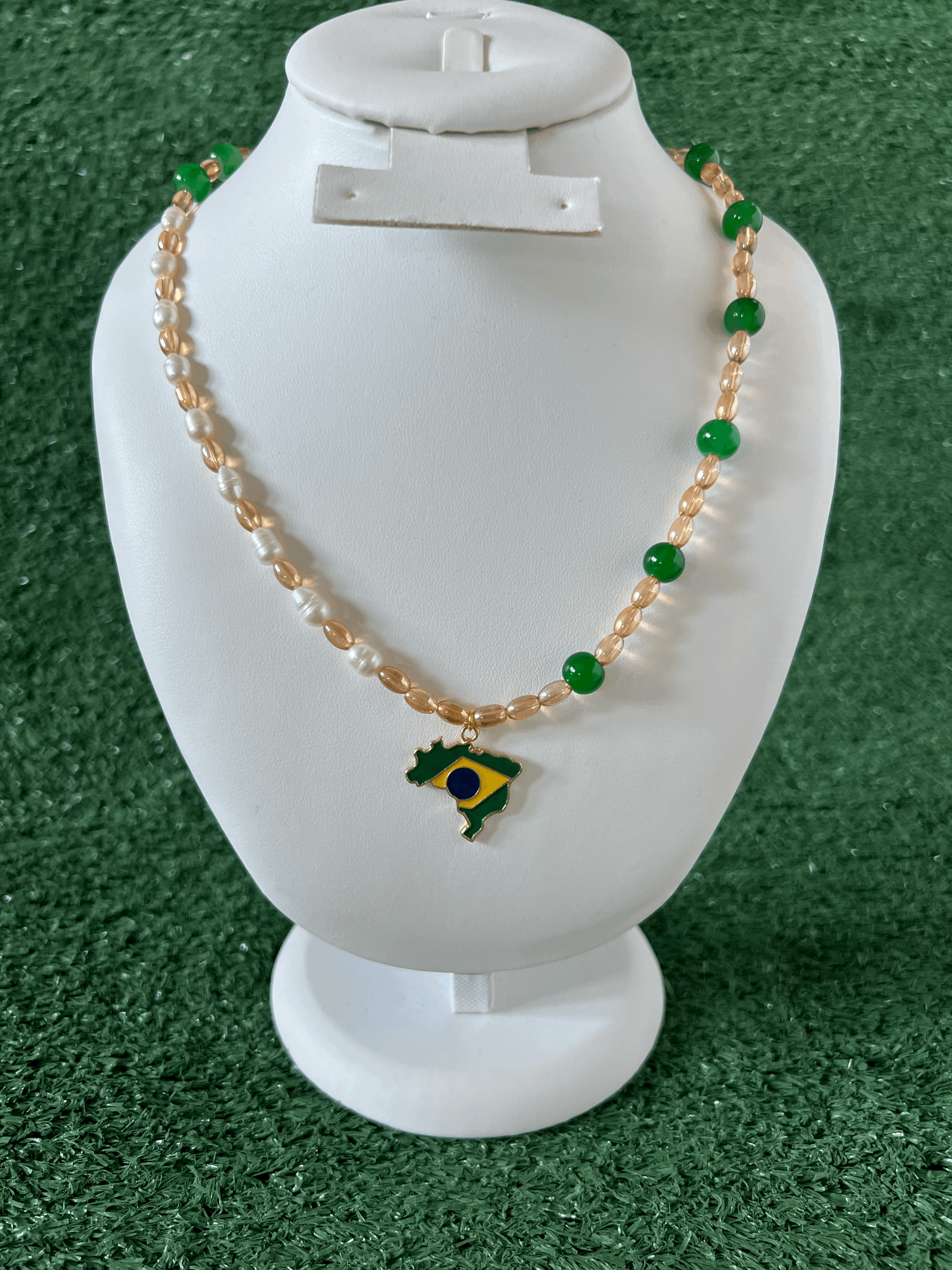 Brazil Map Silhouette Asymmetric Pearl & Gemstone Necklace