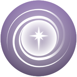 A white star surrounded by concentric circles on a purple background.