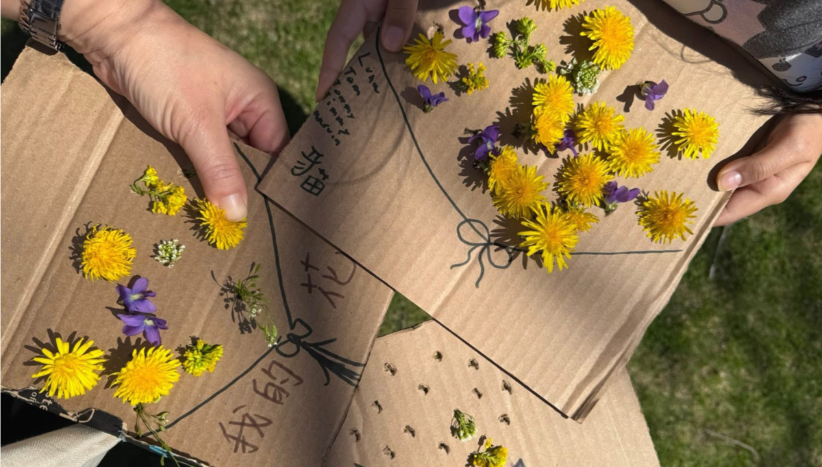 Spring Is Here Children Making Art with Flowers