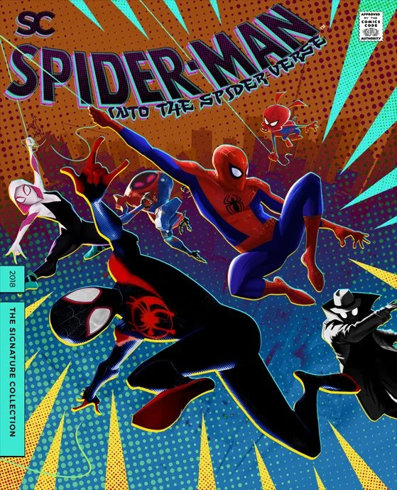 Cover of a film featuring Spider-Man and other characters in action poses with vibrant comic-style background.