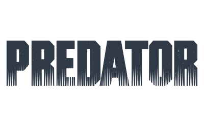 The logo of the movie 'Predator,' featuring the title in bold, distressed lettering with a spaceship in the background.